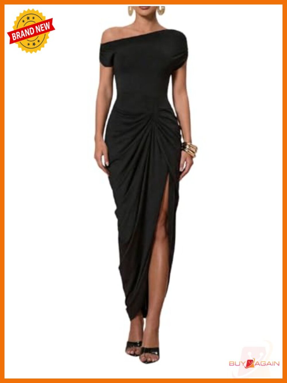 Elegant Off Shoulder Ruched Slit Bodycon Maxi Cocktail Dress